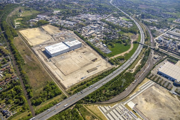 Aerial view, Logport V, Duisburger Hafen AG, Duisport, EDEKA logistics centre, central warehouse, Edeka Rhein-Ruhr retail chain, Wesel, Ruhr area, North Rhine-Westphalia, Germany, DE, Europe, birds-eyes view, aerial view, aerial photography, aerial photography, overview, bird's eye view