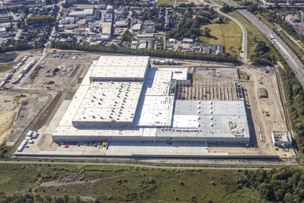 Aerial view, new access road, Oberhausen-Waldteich new EDEKA logistics centre for the Rhine-Ruhr region, Sterkrade, Oberhausen, Ruhr area, North Rhine-Westphalia, Germany, DE, Europe, birds-eyes view, aerial photograph, aerial photography, aerial photography, overview, overview, bird's eye view, Bremer AG, Duisburger Hafen AG, RAG Immobilien GmbH the joint venture logport ruhr GmbH