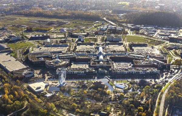 Aerial view, CentrO shopping centre, Borbeck, Oberhausen, Ruhr area, North Rhine-Westphalia, Germany, retirement home, DE, shopping centre, shopping mall, shopping markets, shopping centre, Europe, aerial view, aerial photography, aerial photography, shopping, shopping centre, overview, bird's-eye view, overview