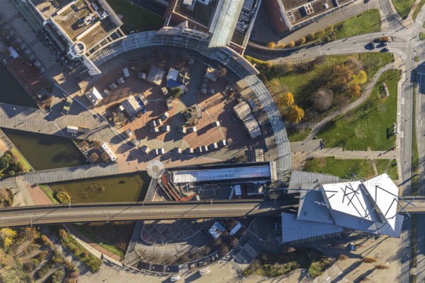 Aerial view, Platz der Guten Hoffnung, CentrO area, Borbeck, Oberhausen, Ruhr area, North Rhine-Westphalia, Germany, DE, Europe, aerial view, aerial photography, aerial photography, overview, sales huts, bird's eye view, birds-eyes view, overview