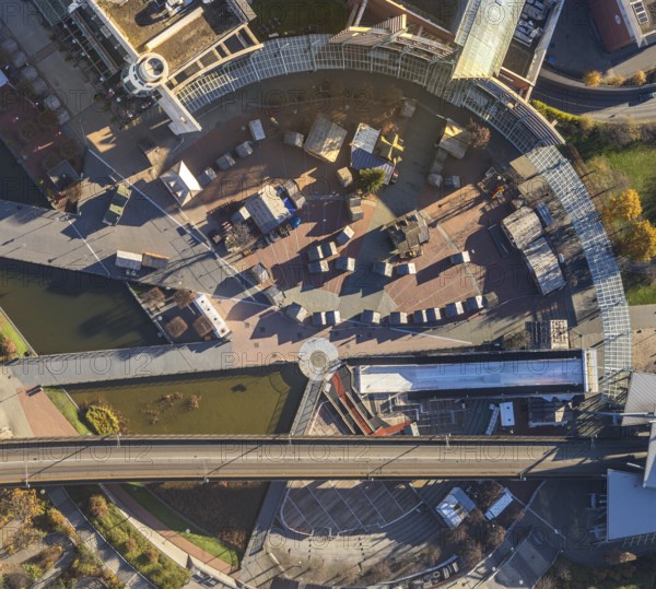 Aerial view, Platz der Guten Hoffnung, CentrO area, Borbeck, Oberhausen, Ruhr area, North Rhine-Westphalia, Germany, DE, Europe, aerial view, aerial photography, aerial photography, overview, sales huts, bird's eye view, birds-eyes view, overview
