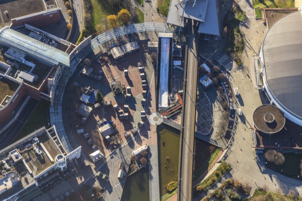 Aerial view, Platz der Guten Hoffnung, CentrO area, Borbeck, Oberhausen, Ruhr area, North Rhine-Westphalia, Germany, DE, Europe, aerial view, aerial photography, aerial photography, overview, sales huts, bird's eye view, birds-eyes view, overview