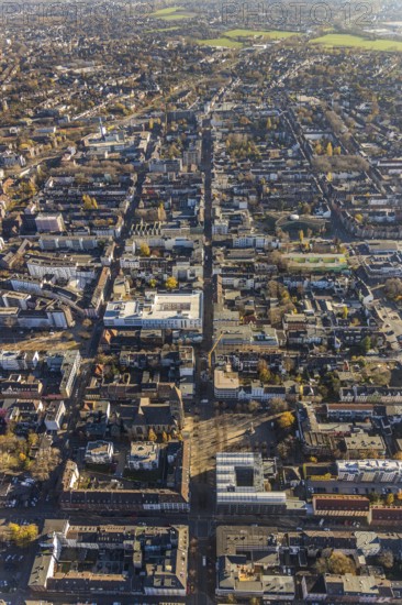 Aerial view, Catholic Church at Altmarkt, Altmarkt, city centre, Oberhausen, Ruhr area, North Rhine-Westphalia, Germany, old town, place of worship, city, DE, Europe, religious community, place of worship, holy place, church, parish, denomination, aerial view, aerial photography, aerial photography, market place, market street, local view, religion, religious place, townscape, city centre, overview, bird's eye view, overview