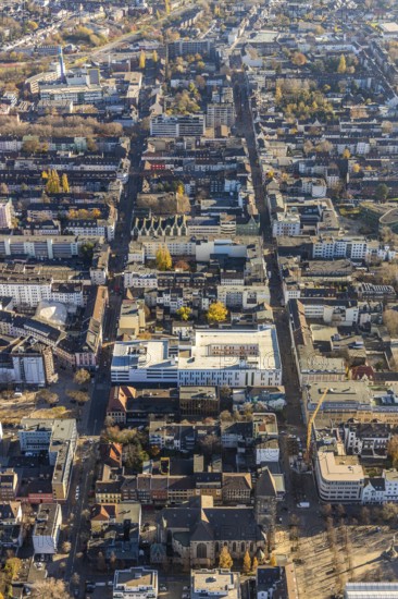 Aerial view, Catholic Church at Altmarkt, Altmarkt, city centre, Oberhausen, Ruhr area, North Rhine-Westphalia, Germany, old town, place of worship, city, DE, Europe, religious community, place of worship, holy place, church, parish, denomination, aerial view, aerial photography, aerial photography, market place, market street, local view, religion, religious place, townscape, city centre, overview, bird's eye view, overview