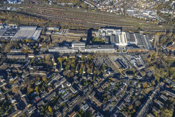 Aerial view, Quartier231 BusinessPark, Lirich, Oberhausen, Ruhr area, North Rhine-Westphalia, Germany, DE, Duisburger Straße, Europe, business centre, commercial enterprises, commercial area, business park, commercial location, commercial use, freight yard, aerial view, aerial photography, aerial photography, overview, bird's eye view, bird's eye view, former Babcock site, overview