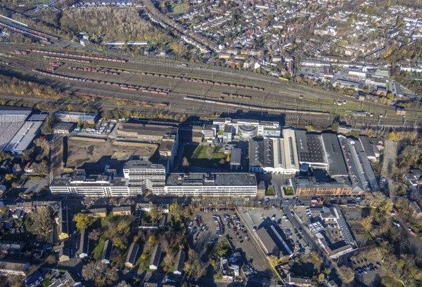 Aerial view, Quartier231 BusinessPark, Lirich, Oberhausen, Ruhr area, North Rhine-Westphalia, Germany, DE, Duisburger Straße, Europe, business centre, commercial enterprises, commercial area, business park, commercial location, commercial use, freight yard, aerial view, aerial photography, aerial photography, overview, bird's eye view, bird's eye view, former Babcock site, overview
