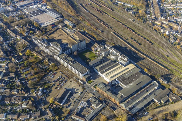 Aerial view, Quartier231 BusinessPark, Lirich, Oberhausen, Ruhr area, North Rhine-Westphalia, Germany, DE, Duisburger Straße, Europe, business centre, commercial enterprises, commercial area, business park, commercial location, commercial use, freight yard, aerial view, aerial photography, aerial photography, overview, bird's eye view, bird's eye view, former Babcock site, overview