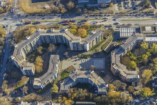 Aerial view, City-West new home, high-rise buildings Bebelstraße, Oberhausen, Ruhr area, North Rhine-Westphalia, Germany, DE, Europe, property tax, high-rise buildings, real estate, aerial view, aerial photography, aerial photography, overview, bird's-eye view, residential complex, living and living, residential area, residential buildings, residential park, residential quality, residential neighbourhood, housing estate, birds-eyes view, overview