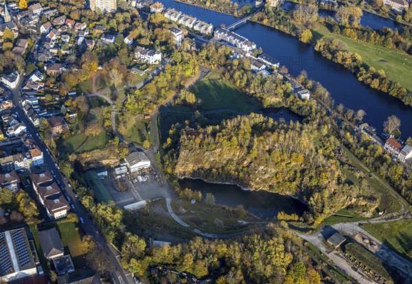 Aerial view, Rauen quarry, Ruhr river, Saarn, Mülheim an der Ruhr, Ruhr area, North Rhine-Westphalia, Germany, DE, Europe, Kassenberg, aerial view, aerial photography, aerial photography, overview, bird's eye view, forest area, birds-eyes view, overview