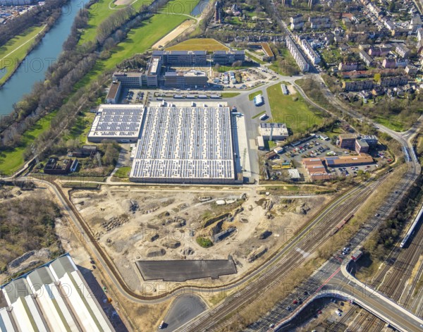 Aerial photograph, ALDI SOUTH Group, expansion stages, new building, Styrum, Mülheim an der Ruhr, Ruhr area, North Rhine-Westphalia, Germany, Mülheim, an, der, Ruhr, DE, Europe, birds-eyes, view, aerial photograph, aerial photography, aerial photography, overview, overview, bird's eye view, industry, trade, economy, commercial enterprise, production, trade
