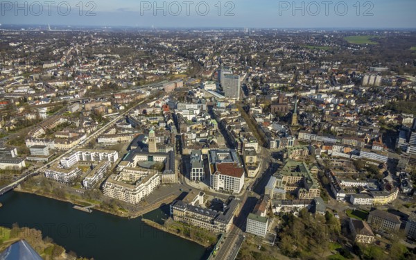 Aerial view, Ruhr, Ruhrbania, StadtQuartier Schlossstraße, Stadthafen Mülheim Ruhrbahnia, Altstadt I, Mülheim an der Ruhr, Ruhr Area, North Rhine-Westphalia, Deutschland, Mülheim, an, der, DE, Europa, birds-eyes, view, aerial photography, aerial photography, aerial photography, overview, overview, bird's eye view