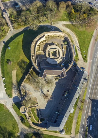 Aerial photo, Broich Castle, left, Ruhr, perpendicular, view, Mülheim an der Ruhr, Ruhr area, North Rhine-Westphalia, Germany, Mülheim, an, der, Ruhr, DE, Europe, birds-eyes, view, aerial photography, aerial photography, overview, overview, bird's eye view, sight, historical, building