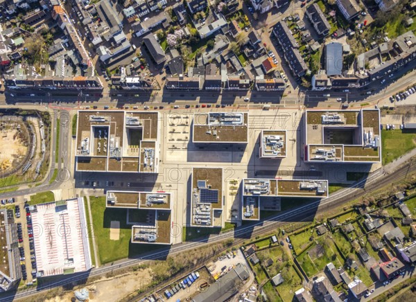 Aerial photo, Campus Mühlheim, MH Hochschule Ruhr West, Linksruhr, Mülheim an der Ruhr, Ruhr area, North Rhine-Westphalia, Germany, Mülheim, an, der, Ruhr, DE, Europe, birds-eyes, view, aerial photograph, aerial photography, aerial photography, overview, overview, bird's eye view, student, university, bachelor, master, study, university, education, research