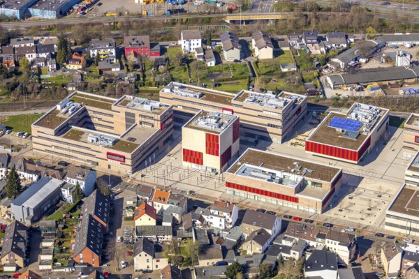 Aerial photo, Campus Mühlheim, MH Hochschule Ruhr West, Linksruhr, Mülheim an der Ruhr, Ruhr area, North Rhine-Westphalia, Germany, Mülheim, an, der, Ruhr, DE, Europe, birds-eyes, view, aerial photograph, aerial photography, aerial photography, overview, overview, bird's eye view, student, university, bachelor, master, study, university, education, research