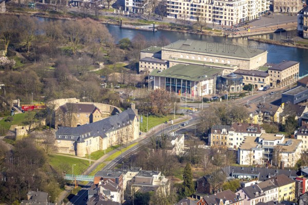 Aerial photo, castle Broich, town hall Mülheim, left Ruhr, Mülheim an der Ruhr, Ruhr area, North Rhine-Westphalia, Germany, Mülheim, an, der, Ruhr, DE, Europe, birds-eyes, view, aerial photography, aerial photography, overview, overview, bird's eye view, sight, historical, building, events, culture, music, theatre, show