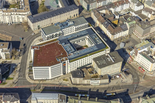 Aerial view, Ruhrbania in the city centre of Mülheim, Ruhr, Ruhr valley, town hall, Ruhrbaniabaufelder, Altstadt I, Mülheim an der Ruhr, Ruhr area, North Rhine-Westphalia, Germany, Mülheim, an, der, DE, Europe, birds-eyes, view, aerial photograph, aerial photography, aerial photography, overview, overview, bird's eye view, Ruhrbania, urban development, urban planning, river, restructuring, change