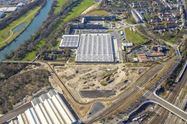 Aerial photograph, ALDI SOUTH Group, expansion stages, new building, Styrum, Mülheim an der Ruhr, Ruhr area, North Rhine-Westphalia, Germany, Mülheim, an, der, Ruhr, DE, Europe, birds-eyes, view, aerial photograph, aerial photography, aerial photography, overview, overview, bird's eye view, industry, trade, economy, commercial enterprise, production, trade