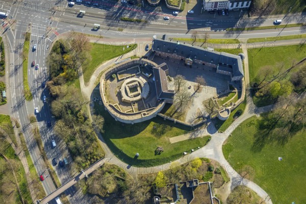 Aerial photo, Broich Castle, left, Ruhr, perpendicular, view, Mülheim an der Ruhr, Ruhr area, North Rhine-Westphalia, Germany, Mülheim, an, der, Ruhr, DE, Europe, birds-eyes, view, aerial photography, aerial photography, overview, overview, bird's eye view, sight, historical, building