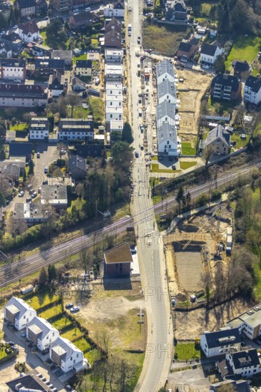 Aerial view, new development area Friedhofstrasse, Linksruhr, Mülheim an der Ruhr, Ruhr area, North Rhine-Westphalia, Germany, Mülheim, an, der, Ruhr, DE, Europe, birds-eyes, view, aerial photography, aerial photography, aerial photography, overview, overview, bird's eye view, residential, flat, houses, residential buildings, housing estate, settlement