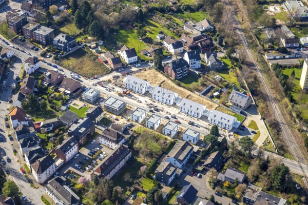 Aerial view, new development area Friedhofstrasse, Linksruhr, Mülheim an der Ruhr, Ruhr area, North Rhine-Westphalia, Germany, Mülheim, an, der, Ruhr, DE, Europe, birds-eyes, view, aerial photography, aerial photography, aerial photography, overview, overview, bird's eye view, residential, flat, houses, residential buildings, housing estate, settlement