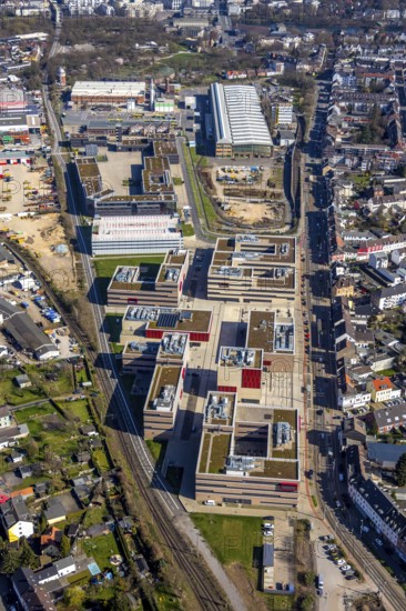 Aerial photo, Campus Mühlheim, MH Hochschule Ruhr West, Linksruhr, Mülheim an der Ruhr, Ruhr area, North Rhine-Westphalia, Germany, Mülheim, an, der, Ruhr, DE, Europe, birds-eyes, view, aerial photograph, aerial photography, aerial photography, overview, overview, bird's eye view, student, university, bachelor, master, study, university, education, research