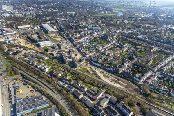 Aerial photo, Campus Mühlheim, MH Hochschule Ruhr West, Linksruhr, Mülheim an der Ruhr, Ruhr area, North Rhine-Westphalia, Germany, Mülheim, an, der, Ruhr, DE, Europe, birds-eyes, view, aerial photograph, aerial photography, aerial photography, overview, overview, bird's eye view, student, university, bachelor, master, study, university, education, research