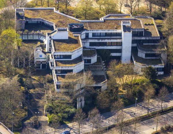 Aerial photography, Heinrich-Thöne-Volkshochschule an der bergstraße, Linksruhr, Mülheim an der Ruhr, Ruhr area, North Rhine-Westphalia, Germany, Mülheim, an, der, Ruhr, DE, Europe, birds-eyes, view, aerial photography, aerial photograph, aerial photography, overview, overview, bird's eye view, adult education centre, education, science, hobby, further education