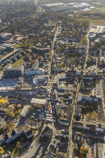 Aerial view, catholic church St. Clemens, Großer Markt, market stalls, construction project day-care centre and flats Steinbrinkstraße corner Eugen-Zur-Nieden-Ring, Steinbrinkschule, Friedenskirche, Sterkrade Mitte, Oberhausen, Ruhr area, North Rhine-Westphalia, Germany, place of worship, construction work, construction area, building site, building plots, construction measure, construction project, construction site, education, educational institution, city, DE, shopping, shopping markets, shopping square, Europe, pedestrian zone, religious community, place of worship, property tax, sanctuary, real estate, city centre, kindergarten, day nursery, day care centre, church, parish, day nursery, denomination, educational institute, aerial view, aerial photography, aerial photography, market place, local supply centre, new building, local view, religion, religious site, school, townscape, city centre, overview, bird's eye view, residential complex, living and life, residential area, residen...