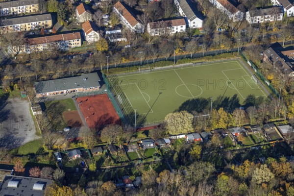 Aerial photo, sports field PSV Oberhausen, Tackenberg, Oberhausen, Ruhr area, North Rhine-Westphalia, Germany, DE, Europe, football field, football stadium, football club, aerial photography, aerial photography, sports, sports facilities, sports field, sports venue, stadium, overview, bird's-eye view, overview