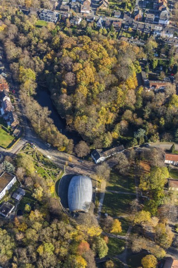 Aerial view, LVR-Industriemuseum St. Antony-Hütte, Klosterhardt, Oberhausen, Ruhr area, North Rhine-Westphalia, Germany, Antoniestraße, DE, Europe, birthplace of the Ruhr industry, autumn colours, industrial archaeological park, aerial photograph, aerial photography, aerial photography, museum, overview, bird's-eye view, forest area, birds-eyes view, overview