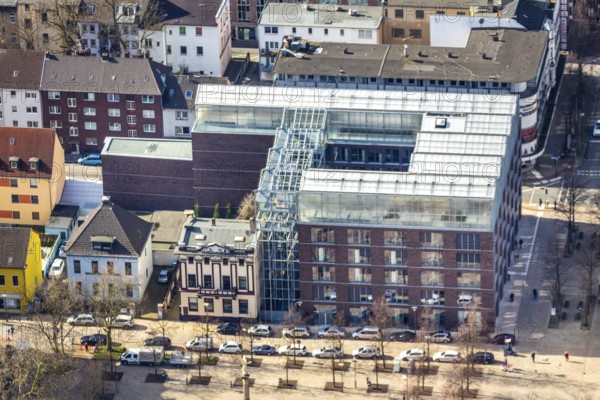 Aerial view, Altmarkt, job centre with rooftop greenhouse, Oberhausen, Ruhr area, North Rhine-Westphalia, Germany, employment office, authority, DE, Europe, aerial view, aerial photography, aerial photography, market stalls, overview, bird's eye view, birds-eyes view, overview
