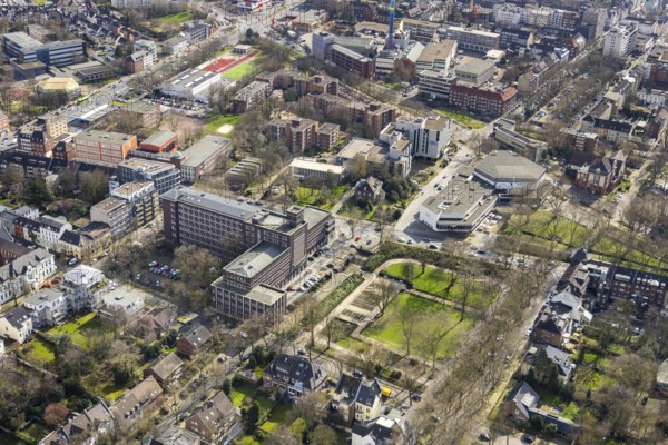 Aerial view, town hall Oberhausen, CongressCentrum Oberhausen, Luise-Albertz-Halle, Oberhausen, Ruhr area, North Rhine-Westphalia, Germany, DE, Düppelstraße, Europe, aerial view, aerial photography, aerial photography, Tagungs- und Veranstaltungszentrum Oberhausen GmbH, conference centre, overview, events, venue, event location, bird's eye view, birds-eyes view, overview