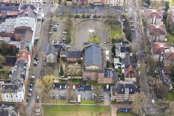 Aerial view, Ebertbad, Theater Oberhausen, Will-Quadflieg-Platz, Marienviertel, Oberhausen, Ruhr area, North Rhine-Westphalia, Germany, DE, Europe, cabaret, culture, art, aerial photography, aerial photography, aerial photography, drama, theatre, overview, events, venue, bird's eye view, birds-eyes view, cultural use, overview