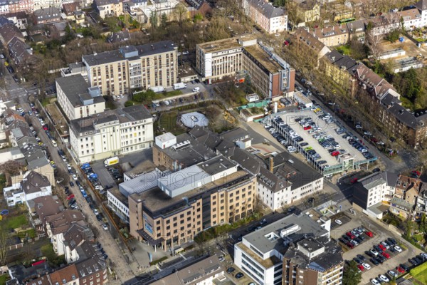 Aerial view, EKO Klinik, Evang. Krankenhaus Oberhausen, Oberhausen, Ruhr area, North Rhine-Westphalia, Germany, DE, Europe, healthcare, hospital, clinic, clinic centre, hospital, aerial view, aerial photography, aerial photography, medical facility, medical aid, emergency service, overview, Virchowstraße, bird's eye view, birds-eyes view, overview, medical care