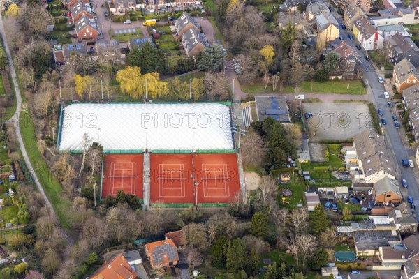 Aerial view, tennis facility Tennis Club Babcock 1975, Alstaden, Oberhausen, Ruhr area, North Rhine-Westphalia, Germany, DE, Europe, property tax, real estate, Kiwittenberg, aerial view, aerial photography, aerial photography, sports, tennis, tennis facility, tennis courts, tennis club, overview, bird's eye view, living and life, residential area, residential buildings, birds-eyes view, overview