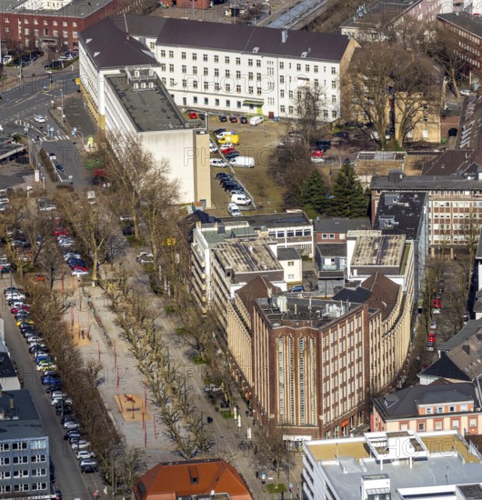 Aerial view, Zaporozhye Square, Oberhausen City Library, Oberhausen, Ruhr area, North Rhine-Westphalia, Germany, library, DE, Europe, aerial view, aerial photography, aerial photography, car parks, overview, bird's-eye view, overview