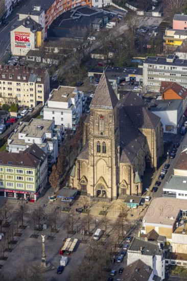 Aerial view, Catholic Church at Altmarkt, Altmarkt, Oberhausen, Ruhr area, North Rhine-Westphalia, Germany, DE, Europe, religious community, place of worship, church, parish, denomination, aerial photograph, aerial photography, aerial photography, religion, overview, bird's-eye view, overview