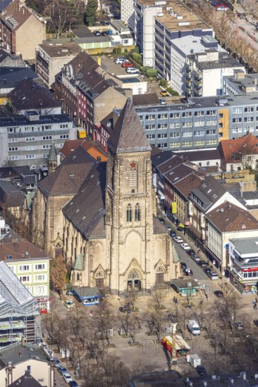 Aerial view, Catholic Church at Altmarkt, Altmarkt, Oberhausen, Ruhr area, North Rhine-Westphalia, Germany, DE, Europe, religious community, place of worship, church, parish, denomination, aerial photograph, aerial photography, aerial photography, religion, overview, bird's-eye view, overview