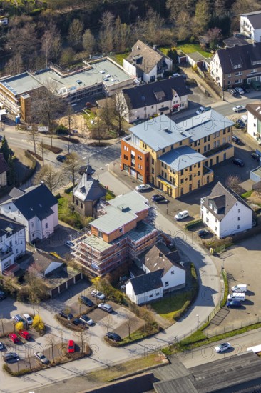 Aerial view, new residential building Rochusweg, Rochuskapelle, Sundern, Sauerland, North Rhine-Westphalia, Germany, DE, Europe, aerial view, aerial photography, aerial photography, overview, bird's-eye view, birds-eyes, view, overview, living, flat, houses, residential buildings, housing estate, settlement