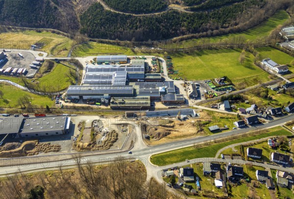 Aerial view, roadway renewal Stemeler Straße - Am Hölzchen, Stemel, Sundern, Sauerland, North Rhine-Westphalia, Germany, DE, Europe, aerial view, aerial photography, aerial photography, overview, bird's-eye view, birds-eyes, view, overview