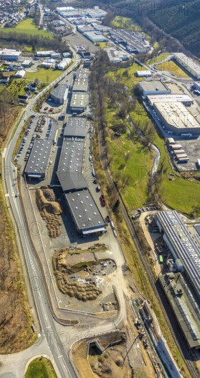 Aerial view, roadway renewal Stemeler Straße - Am Hölzchen, Stemel, Sundern, Sauerland, North Rhine-Westphalia, Germany, DE, Europe, aerial view, aerial photography, aerial photography, overview, bird's-eye view, birds-eyes, view, overview