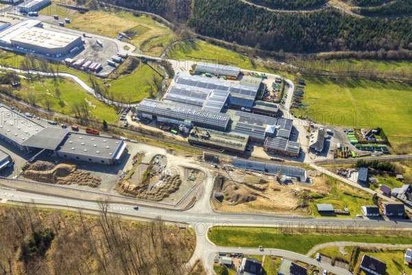 Aerial view, roadway renewal Stemeler Straße - Am Hölzchen, Stemel, Sundern, Sauerland, North Rhine-Westphalia, Germany, DE, Europe, aerial view, aerial photography, aerial photography, overview, bird's-eye view, birds-eyes, view, overview