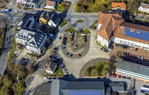Aerial view, city administration, town hall, town hall square, Sundern, Sauerland, North Rhine-Westphalia, Germany, DE, Europe, aerial view, aerial photography, aerial photography, overview, bird's-eye view, view, overview, citizen's office, citizens' office, identity card, passport, driving licence, registry office, residents' registration office