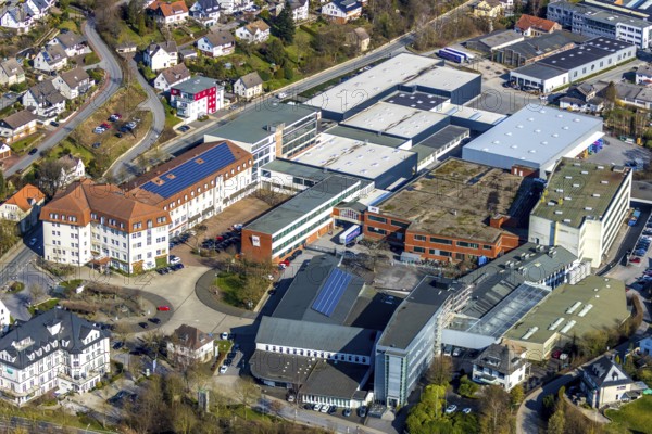 Aerial view, city administration, town hall, town hall square, Sundern, Sauerland, North Rhine-Westphalia, Germany, DE, Europe, aerial view, aerial photography, aerial photography, overview, bird's-eye view, view, overview, citizen's office, citizens' office, identity card, passport, driving licence, registry office, residents' registration office