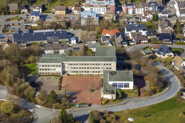 Aerial photo, Realschule Sundern, Sundern, Sauerland, North Rhine-Westphalia, Germany, DE, Europe, aerial photography, aerial photography, overview, bird's-eye view, view, overview, education, pupils, college, training, school year, homework, class, year group, education, pedagogy