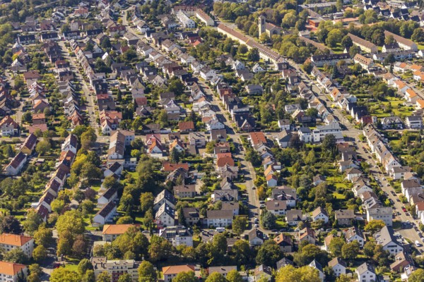 Aerial view, residential area south-west, Church of St. Elisabeth, city centre, Paderborn, Ostwestfalen-Lippe, OWL, North Rhine-Westphalia, Germany, place of worship, DE, Europe, religious community, place of worship, property tax, holy place, real estate, church, parish, denomination, aerial photograph, aerial photography, aerial photography, OWL book, OWL book, East Westphalia, Pankratiusstrasse, religion, religious site, overview, bird's-eye view, residential complex, living and life, residential area, residential buildings, residential quality, residential neighbourhood, housing estate, birds-eyes view, overview