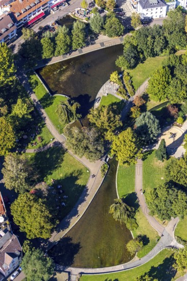 Aerial photo, Paderquellgebiet, Paderborn, Ostwestfalen-Lippe, OWL, North Rhine-Westphalia, Germany, DE, Europe, river Pader, Jenny-Alboni-Weg, aerial photo, aerial photography, aerial photography, OWL-Buch, OWLBuch, Ostwestfalen, park, pond, overview, bird's-eye view, overview