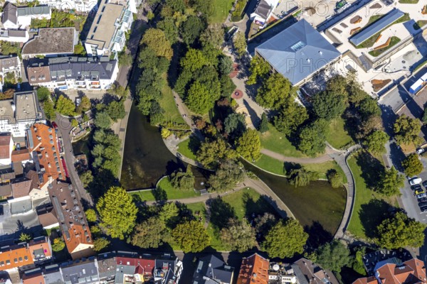 Aerial photo, Paderquellgebiet, Paderborn, Ostwestfalen-Lippe, OWL, North Rhine-Westphalia, Germany, DE, Europe, river Pader, Jenny-Alboni-Weg, aerial photo, aerial photography, aerial photography, OWL-Buch, OWLBuch, Ostwestfalen, park, pond, overview, bird's-eye view, overview