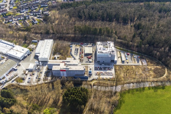 Aerial view, Belecke-West industrial estate, Max-Planck-Straße, Warstein, North Rhine-Westphalia, Germany