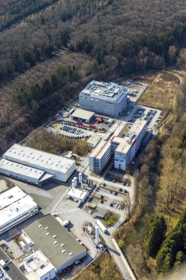 Aerial view, Belecke-West industrial estate, Max-Planck-Straße, Warstein, North Rhine-Westphalia, Germany